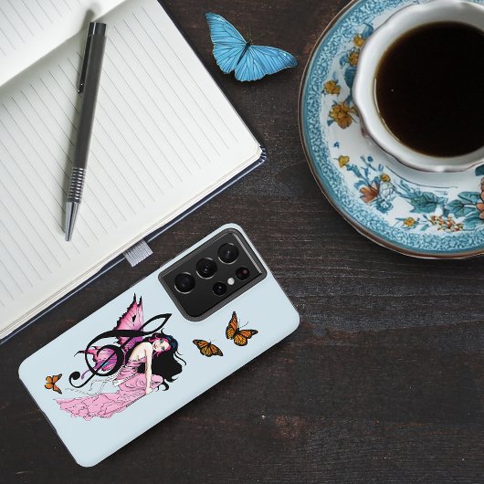 Coque Samsung Galaxy Note de Musique Fantaisie Fée Rose Bleu Fantastiqu