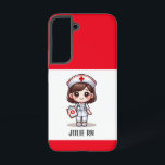 Coque Samsung Galaxy Nourriture Manga mignonne avec cheveux Brown Brown<br><div class="desc">Cette boîte téléphonique pour les infirmières dispose d'une mignonne infirmière manga avec des cheveux bruns et des yeux bruns portant un casquette d'infirmières et tenue avec un nom pour personnaliser et les frontières rouges. Parfait pour une infirmière ou un diplômé d'une école de sciences infirmières. Image générée avec AI.</div>
