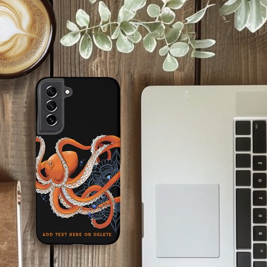 Coque Samsung Galaxy Octopus Orange Mandala bleu