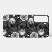 Coque Samsung Galaxy Oiseaux et fleurs de pivoines monochromes, gris (Verso Horizontal)