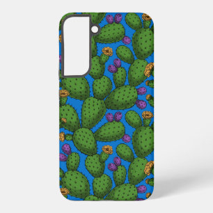 Coque Samsung Galaxy Opuntia en fleurs sur fond bleu