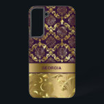 Coque Samsung Galaxy Or & Purple Floral Damask Monogramme LifeProof iPh<br><div class="desc">Élégant damas et tourbillons floraux violets et dorés. monogramme personnalisable.</div>