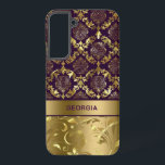 Coque Samsung Galaxy Or & Purple Floral Damask Monogramme LifeProof iPh<br><div class="desc">Élégant damas et tourbillons floraux violets et dorés. monogramme personnalisable.</div>