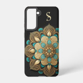 Coque Samsung Galaxy Or Turquoise Lotus Flower Black Monogramme (Verso)