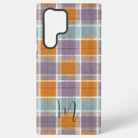 Coque Samsung Galaxy Orange and Purple Plaid Pattern Monogram (Verso)