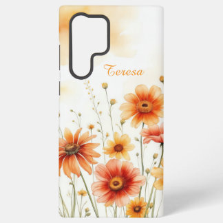 Coque Samsung Galaxy Orange doux et fleurs jaunes