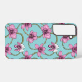 Coque Samsung Galaxy Orchidées et chaînes, roses et bleues (Verso Horizontal)