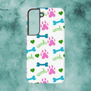Coque Samsung Galaxy Os de patte de chien coeurs ouah motif rose
