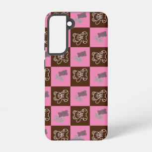 Coque Samsung Galaxy Ours brun et rose élégant  Plaid  Ours  