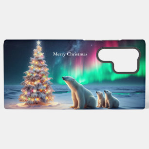Coque Samsung Galaxy Ours Polaire Maman Cubs Arbre de Noël Lumières du