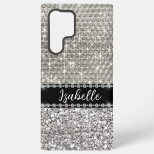 Coque Samsung Galaxy Pailletage Argenté Métal Personnalisé Glamour