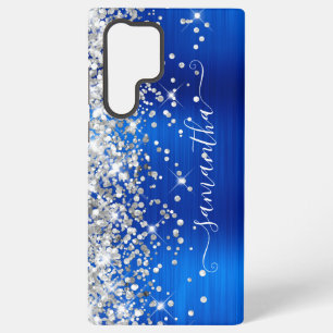 Coque Samsung Galaxy Paillettes Argentées Signature Royale Bleue Fémini