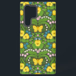 Coque Samsung Galaxy Pansies jaunes, oiseaux et papillons<br><div class="desc">Papier peint de jardin peint à la main avec boiseries,  lys,  fleurs de coeur saignant,  feuilles,  oiseaux et papillons motifs sans couture.</div>