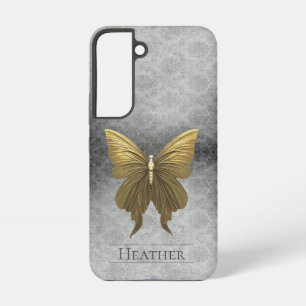 Coque Samsung Galaxy Papillon damassé à bijoux en or