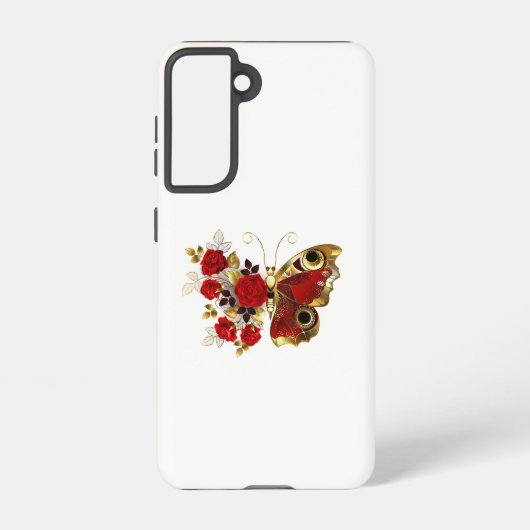 Coque Samsung Galaxy Papillon de fleurs rouges aux roses rouges (Verso)