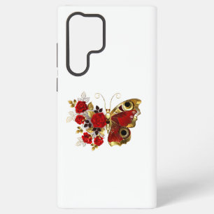 Coque Samsung Galaxy Papillon de fleurs rouges aux roses rouges