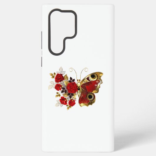 Coque Samsung Galaxy Papillon de fleurs rouges aux roses rouges (Verso)