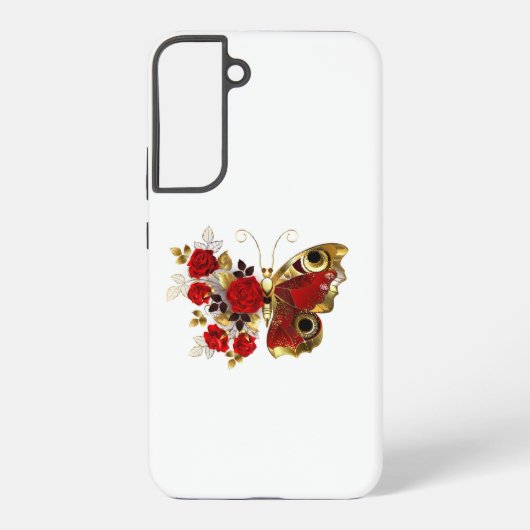 Coque Samsung Galaxy Papillon de fleurs rouges aux roses rouges (Verso)