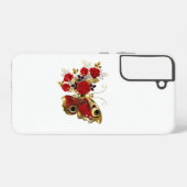Coque Samsung Galaxy Papillon de fleurs rouges aux roses rouges (Verso Horizontal)