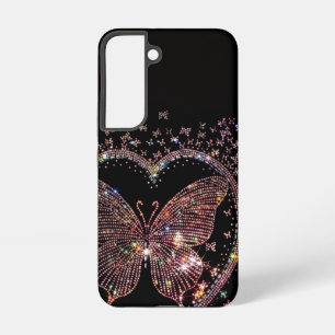 Coque Samsung Galaxy Papillon Noir Paillettes Rose Brillantes