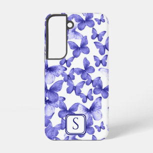 Coque Samsung Galaxy Papillons bleus Moderne Élégant Monogramme personn