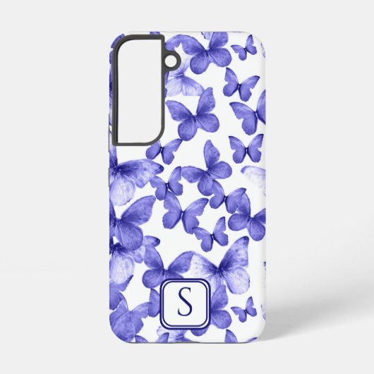 Coque Samsung Galaxy Papillons bleus Moderne Élégant Monogramme personn (Verso)