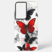 Coque Samsung Galaxy Papillons noirs et rouges volants (Verso)