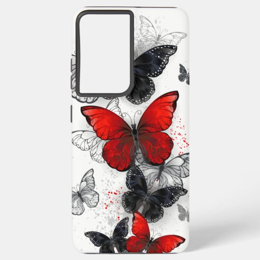 Coque Samsung Galaxy Papillons noirs et rouges volants (Verso)
