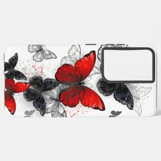 Coque Samsung Galaxy Papillons noirs et rouges volants (Côté gauche)