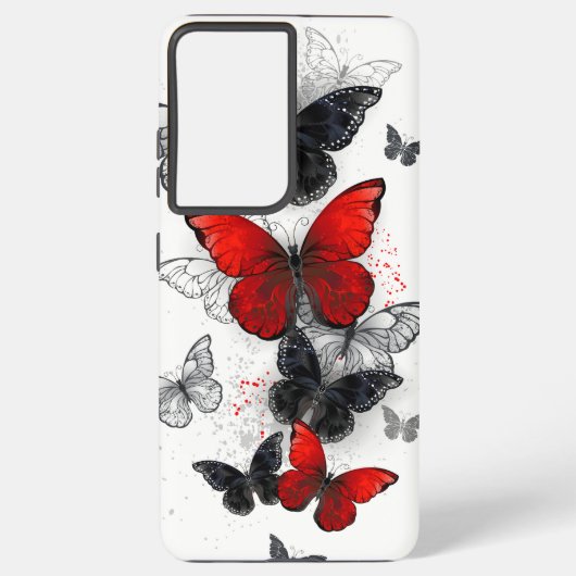 Coque Samsung Galaxy Papillons noirs et rouges volants (Verso)