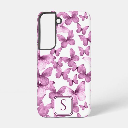 Coque Samsung Galaxy Papillons rose Moderne Élégant Monogramme Personna (Verso)