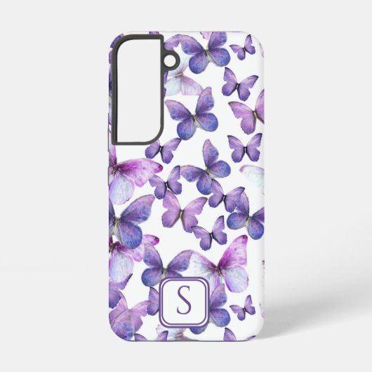 Coque Samsung Galaxy Papillons violets Moderne Élégant Monogramme perso (Verso)