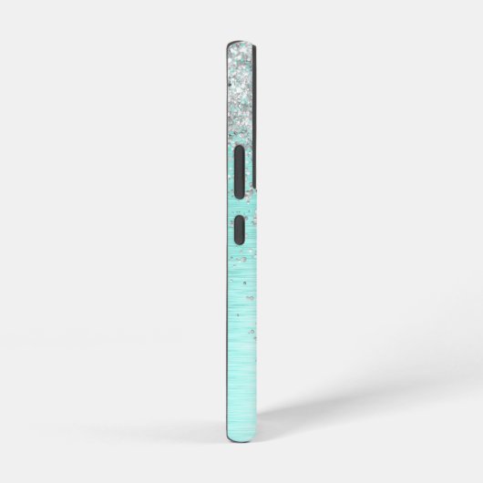 Coque Samsung Galaxy Parties scintillant argentée turquoise en métal br (Côté droit)