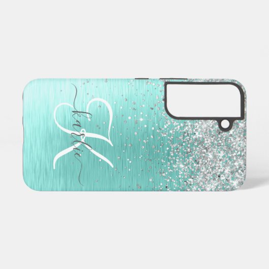 Coque Samsung Galaxy Parties scintillant argentée turquoise en métal br (Verso Horizontal)