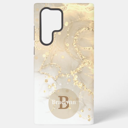 Coque Samsung Galaxy Parties scintillant en marbre d'or monogramme pers (Verso)