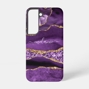Coque Samsung Galaxy Parties scintillant en or violet Marbre Votre nom
