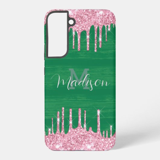 Coque Samsung Galaxy Parties scintillant fille rose vert goutte Monogra (Verso)