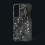 Coque Samsung Galaxy Parties scintillant noire métallique personnalisée<br><div class="desc">Personnalisez facilement ce boîtier de téléphone à motif de parties scintillant en métal brossé noir et glamour avec votre propre nom personnalisé.</div>