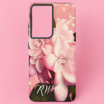 Coque Samsung Galaxy Parties scintillant rose Gardenia Monogramme<br><div class="desc">De délicieuses gardenias roses légèrement poussiérées de parties scintillant sur un arrière - plan rose. Vos initiales sur l'un des feuilles.</div>