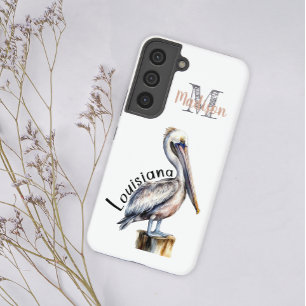 Coque Samsung Galaxy Pastel Aquarelle Pélican Louisiane Nom Initial