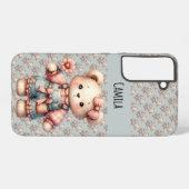 Coque Samsung Galaxy Pastel Teddy Bear Holding Flower Wear Overalls (Verso Horizontal)