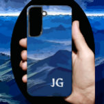 Coque Samsung Galaxy Paysage moderne bleu Extraordinaire avec Initiales<br><div class="desc">Un paysage onirique aux tons bleus extraordinaires. Il y a de nombreuses montagnes et vallées avec de merveilleux effets d'ombre et de lumière. Au loin,  un horizon lumineux apparaît,  puis se fond dans le ciel. Customisez facilement ce beau boîtier téléphonique en ajoutant vos initiales.</div>