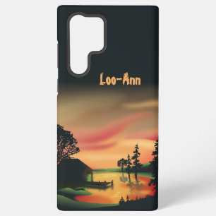 Coque Samsung Galaxy Paysage vintage de coucher de soleil orange vert r