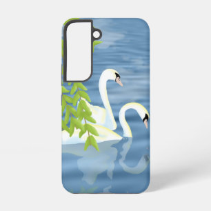 Coque Samsung Galaxy Peinture Couple bleu et vert de cygnes sur le lac