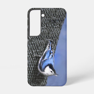 Coque Samsung Galaxy Peinture de sittelle à poitrine blanche, art origi