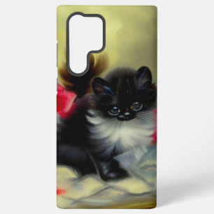Coque Samsung Galaxy Peinture vintage de chaton noir et blanc