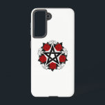 Coque Samsung Galaxy Pentagramme aux roses rouges<br><div class="desc">Pentagramme noir avec motif,  décoré de fleurs,  roses rouges avec feuilles sur arrière - plan blanc. Style tatouage.</div>