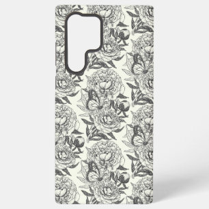 Coque Samsung Galaxy Peonies et papillons bloquent l'impression, noir e