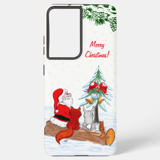 Coque Samsung Galaxy Père Noël avec Renard de lapin et écureuil (Verso)