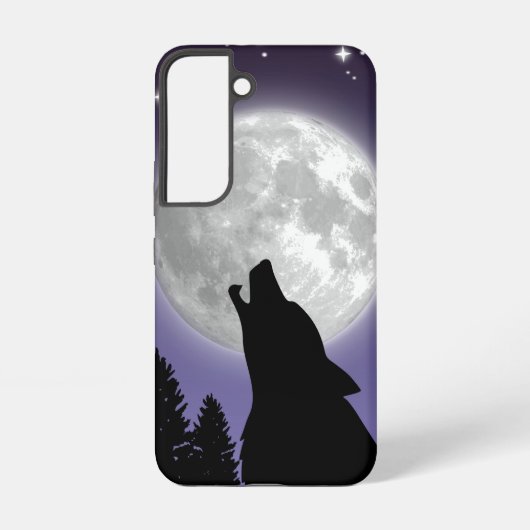 Coque Samsung Galaxy Phone case with a wolf howling at the full moon (Verso)